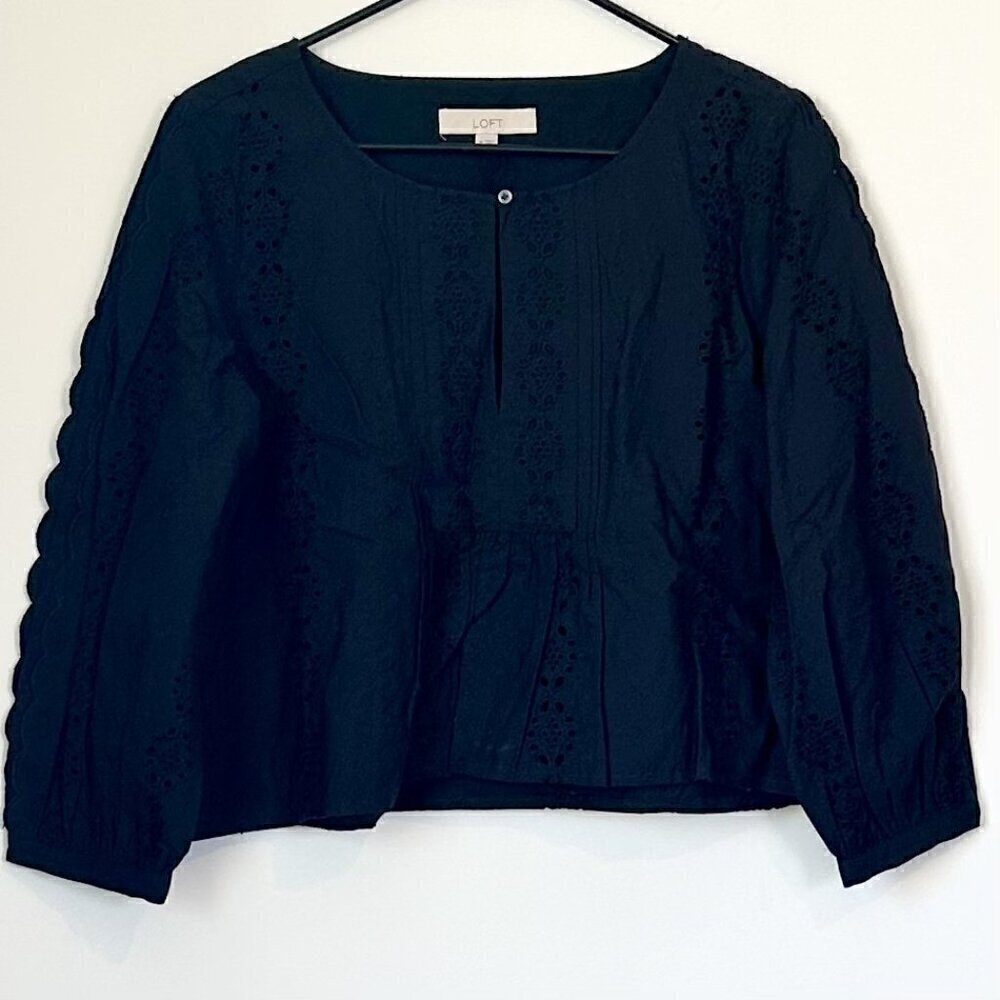 LOFT Black Ruffle Blouse - Size: Medium